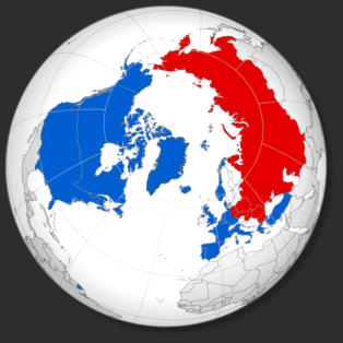 NATO (blau) und Warschauer Pakt (rot) in der Zeit des Kalten Krieges [By Heitor Carvalho Jorge - Created from Natural Earth Data using gringer&#039;s perlshaper script., CC BY-SA 3.0, https://commons.wikimedia.org/w/index.php?curid=88890272]
