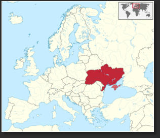 Das Staatsgebiet der Ukraine mit der 2014 von Russland annektierten Krim [Von TUBS - Eigenes Werk  Diese Datei enthält Elemente, die von folgender Datei entnommen oder adaptiert wurden: Europe laea location map.svg (von Alexrk2). Diese Datei enthält Eleme
